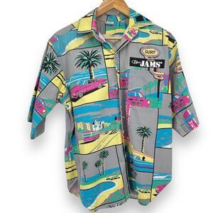 Vtg. Original Jams Button Up Men's M Gray Short Sleeve West Coast Print
